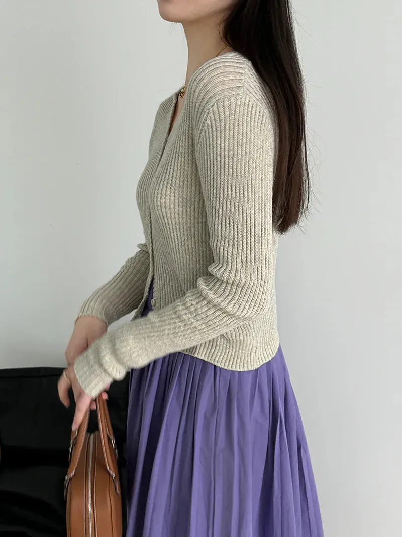 [Korean Style] 4 Colors V-Neck Long Sleeve Fine Knit Cardigan