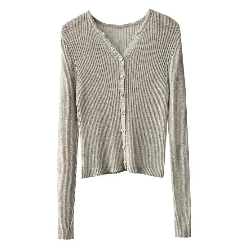 [Korean Style] 4 Colors V-Neck Long Sleeve Fine Knit Cardigan