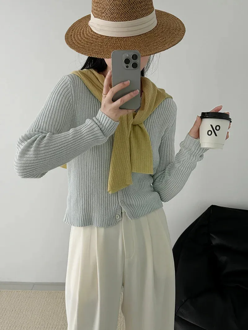[Korean Style] 4 Colors V-Neck Long Sleeve Fine Knit Cardigan