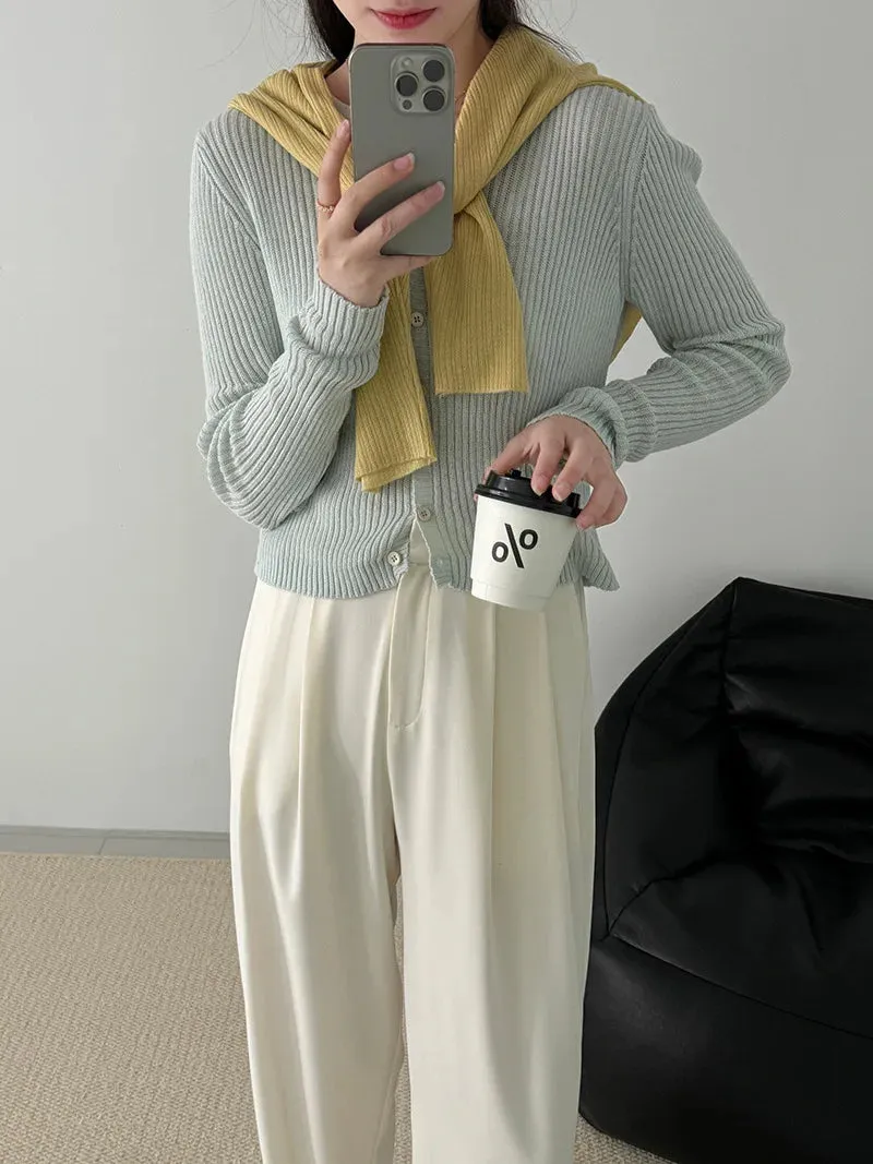 [Korean Style] 4 Colors V-Neck Long Sleeve Fine Knit Cardigan