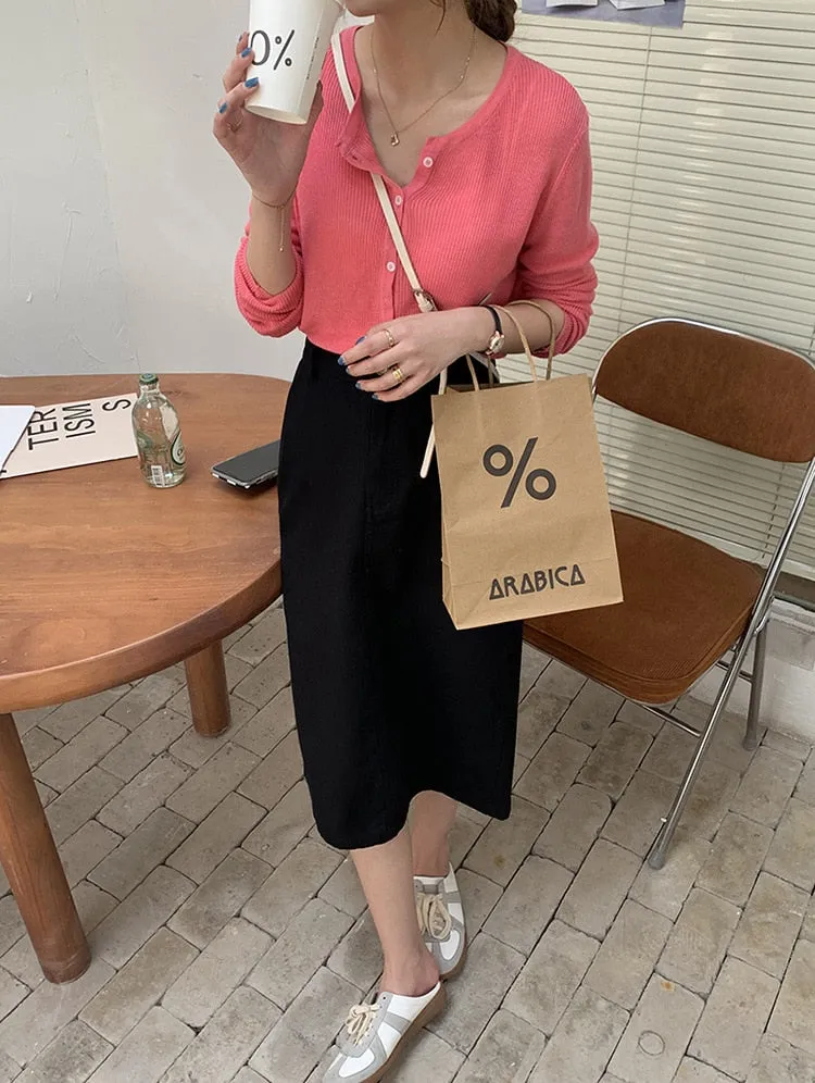 [Korean Style] Balian Round Neck Light Weight Cardigan Knit Top