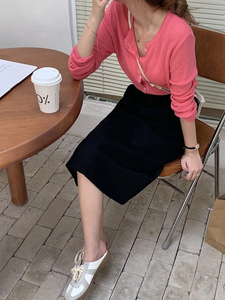 [Korean Style] Balian Round Neck Light Weight Cardigan Knit Top