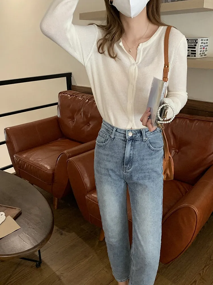[Korean Style] Balian Round Neck Light Weight Cardigan Knit Top