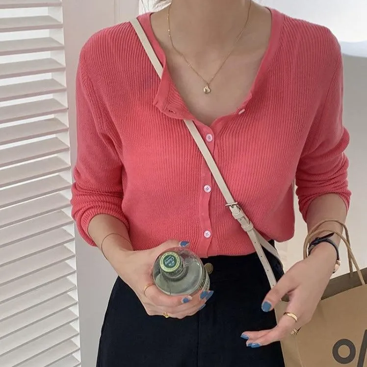 [Korean Style] Balian Round Neck Light Weight Cardigan Knit Top