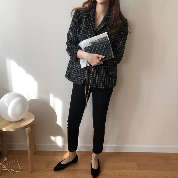 [Korean Style] Chloe Vintage Single Breasted Pattern Blazer