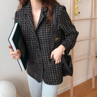 [Korean Style] Chloe Vintage Single Breasted Pattern Blazer