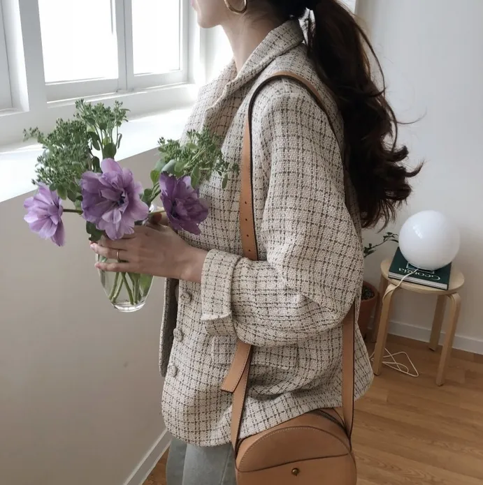 [Korean Style] Chloe Vintage Single Breasted Pattern Blazer