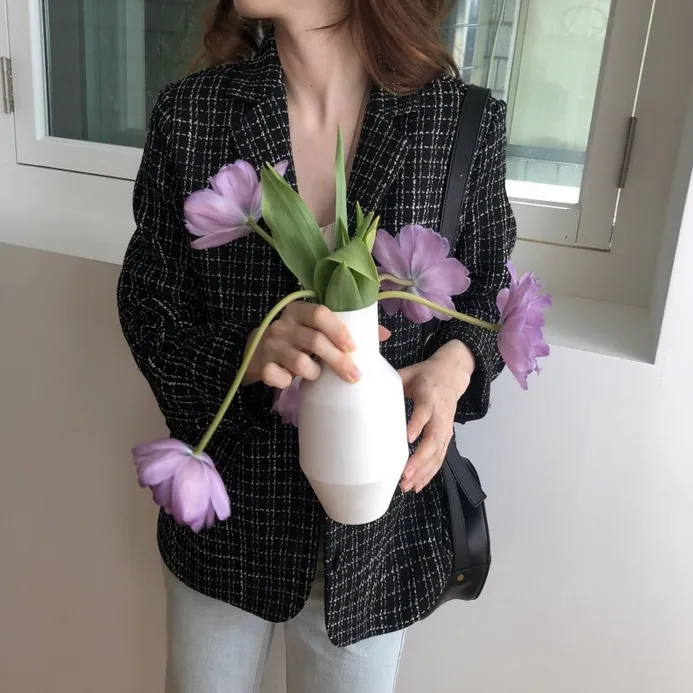 [Korean Style] Chloe Vintage Single Breasted Pattern Blazer