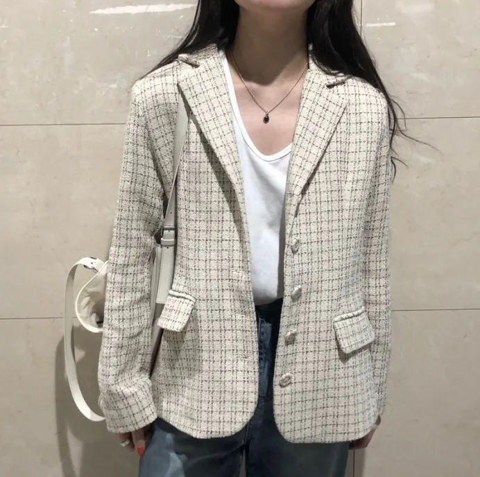 [Korean Style] Chloe Vintage Single Breasted Pattern Blazer