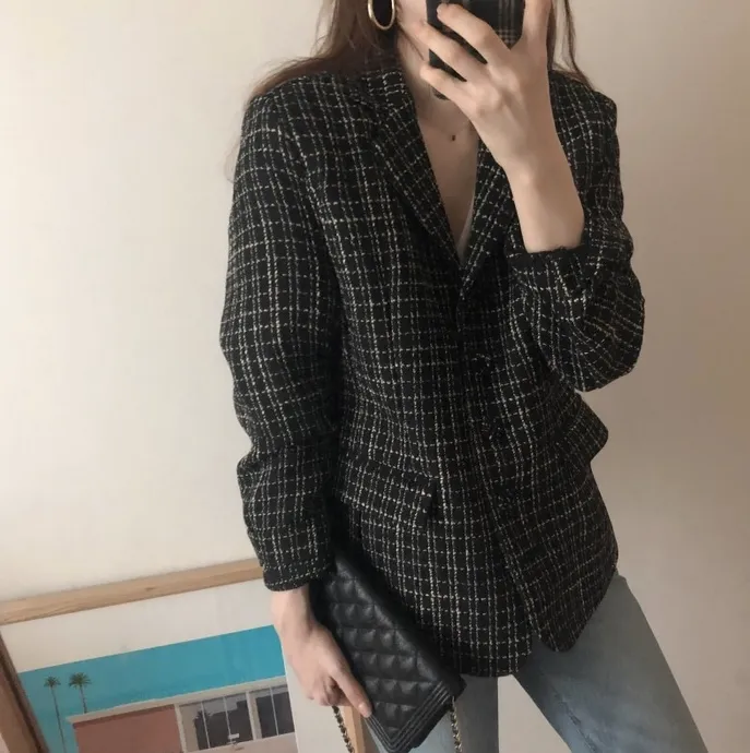 [Korean Style] Chloe Vintage Single Breasted Pattern Blazer