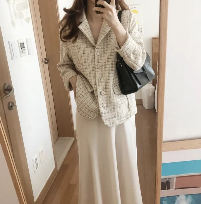 [Korean Style] Chloe Vintage Single Breasted Pattern Blazer