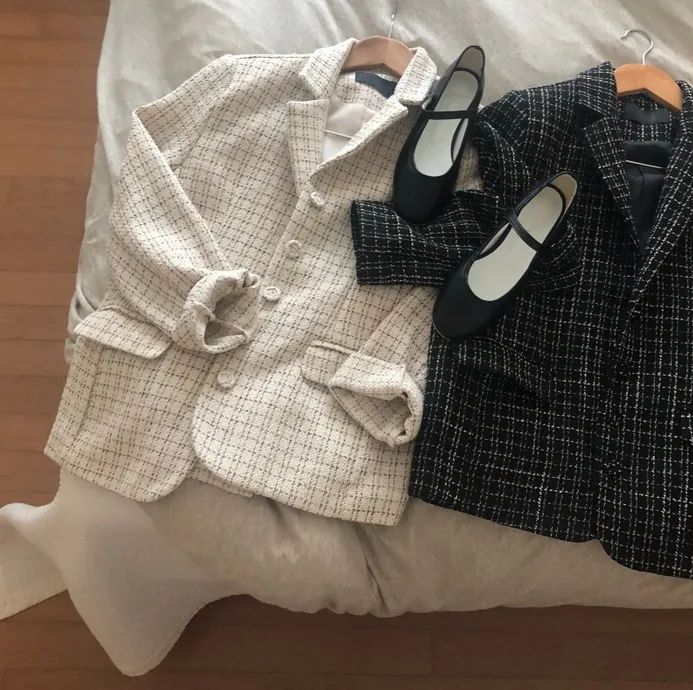 [Korean Style] Chloe Vintage Single Breasted Pattern Blazer