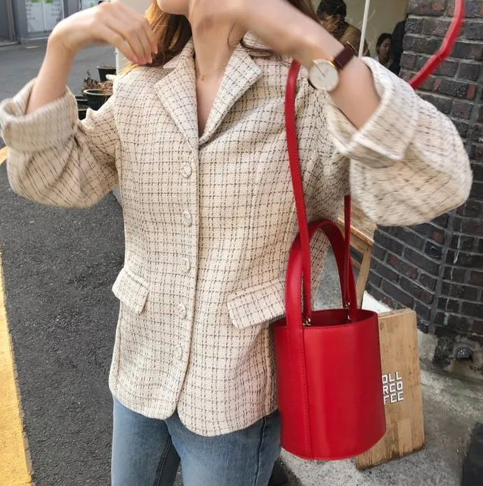 [Korean Style] Chloe Vintage Single Breasted Pattern Blazer