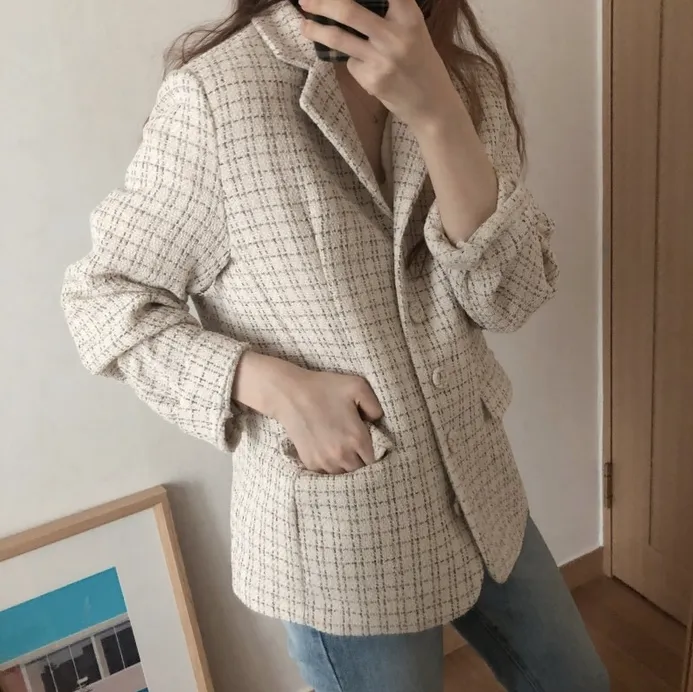 [Korean Style] Chloe Vintage Single Breasted Pattern Blazer