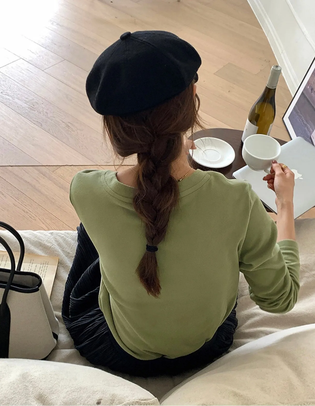 [Korean Style]  Solid Color Slim Fit Long Sleeve Turtleneck Crew Neck Top