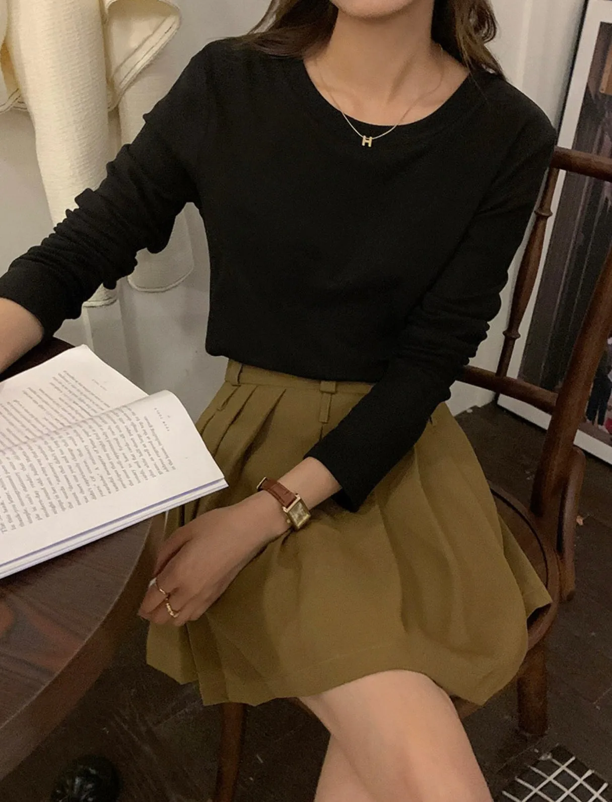 [Korean Style]  Solid Color Slim Fit Long Sleeve Turtleneck Crew Neck Top