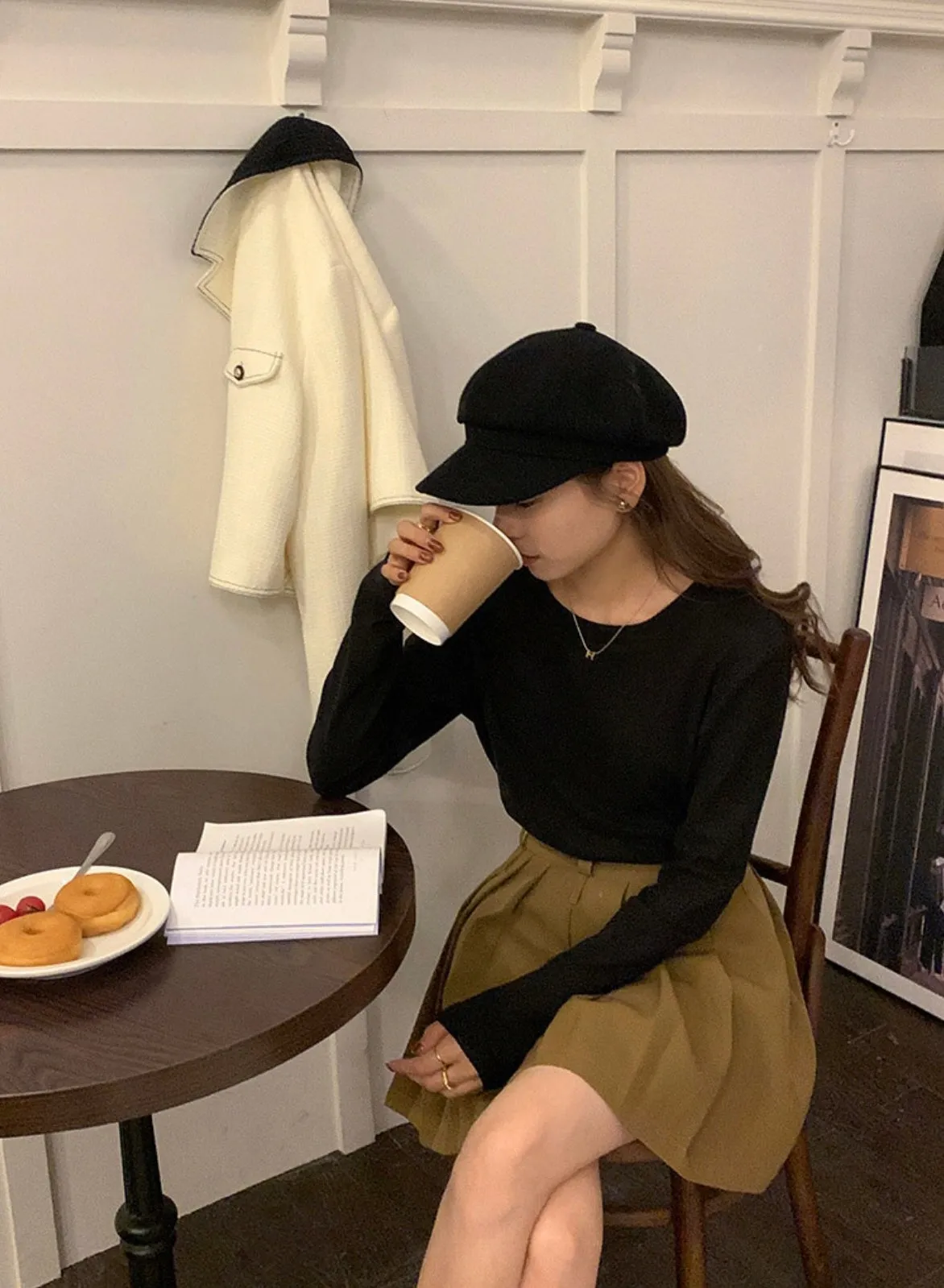 [Korean Style]  Solid Color Slim Fit Long Sleeve Turtleneck Crew Neck Top