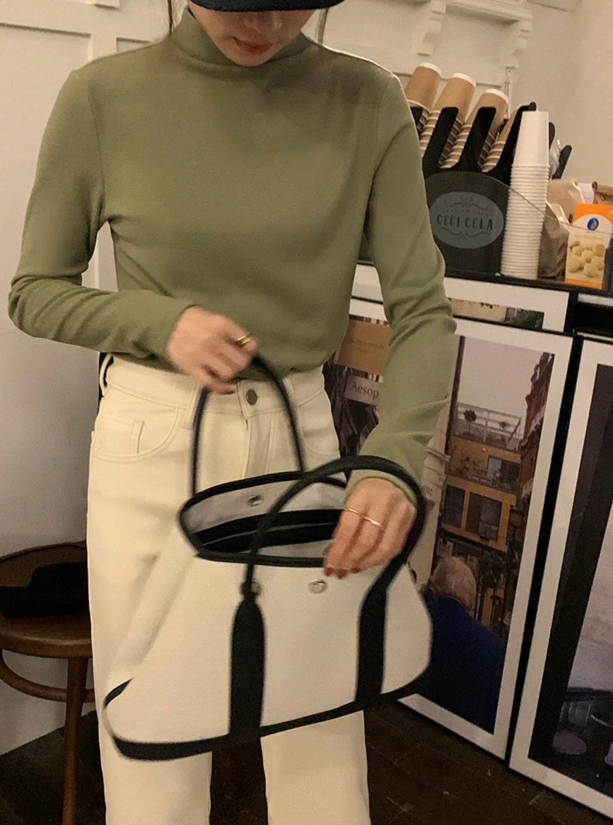 [Korean Style]  Solid Color Slim Fit Long Sleeve Turtleneck Crew Neck Top