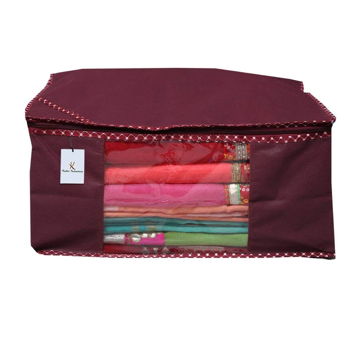 Kuber Industries 9 Pieces Non Woven Saree Cover Set, Maroon (90 GSM Fabric)
