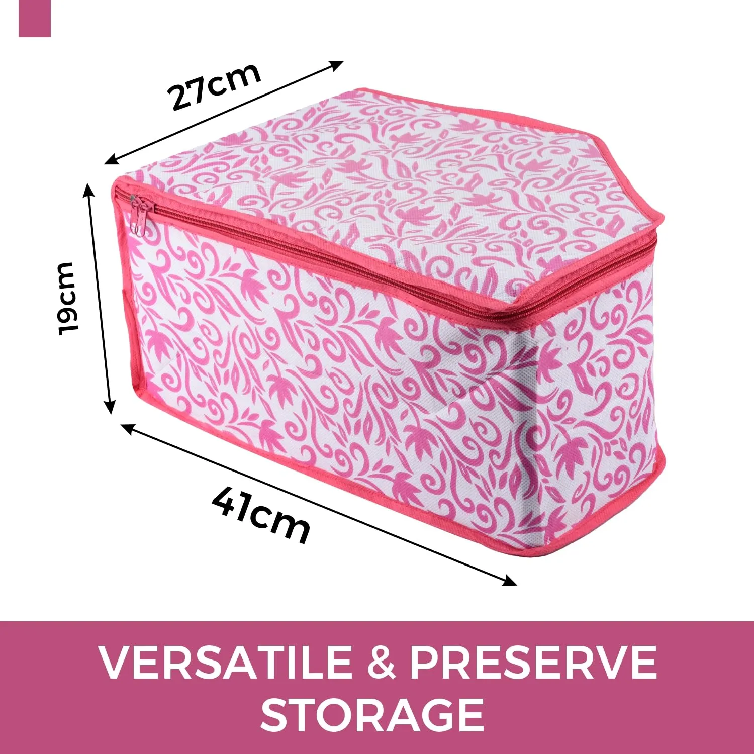 Kuber Industries Blouse Cover | Clothes Storage Bag | Zipper Wardrobe Organizers | Non-Woven Clothes Organiser | Side Transparent Blouse Organizer | Leaf-Design | Pack of 9 | Pink