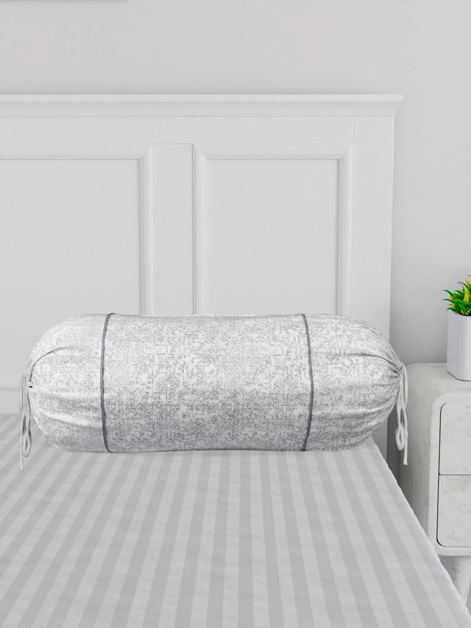 Kuber Industries Bolster Covers | Cotton Bolster Cover Set | Diwan Bolster Cover Set | Bolster Pillow Cover | Khakhi Printed Masand Cover | 16x32 Inch | Pack of 4 | White