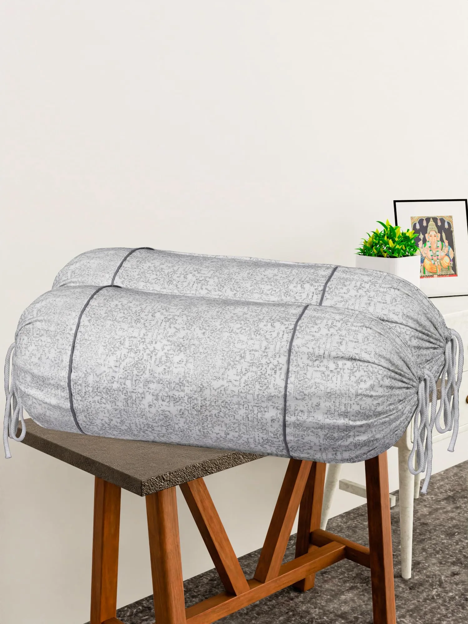 Kuber Industries Bolster Covers | Cotton Bolster Cover Set | Diwan Bolster Cover Set | Bolster Pillow Cover | Khakhi Printed Masand Cover | 16x32 Inch | Pack of 4 | White