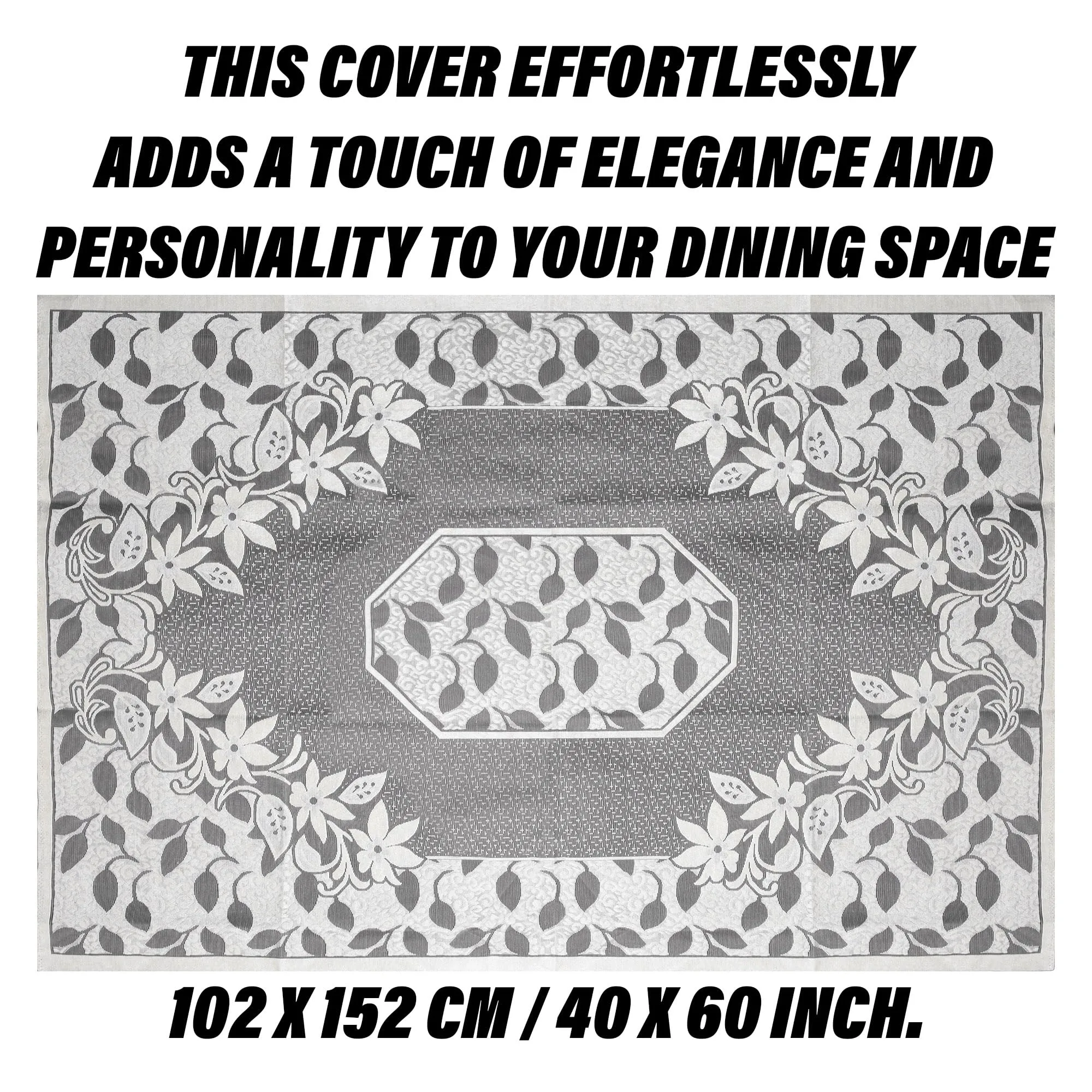 Kuber Industries Center Table Cover | Net Table Cloth Cover | 4 Seater Table Cloth | Flower Table Cover | Table Protector | Table Cover for Center Table | 40x60 Inch | S21 | Cream
