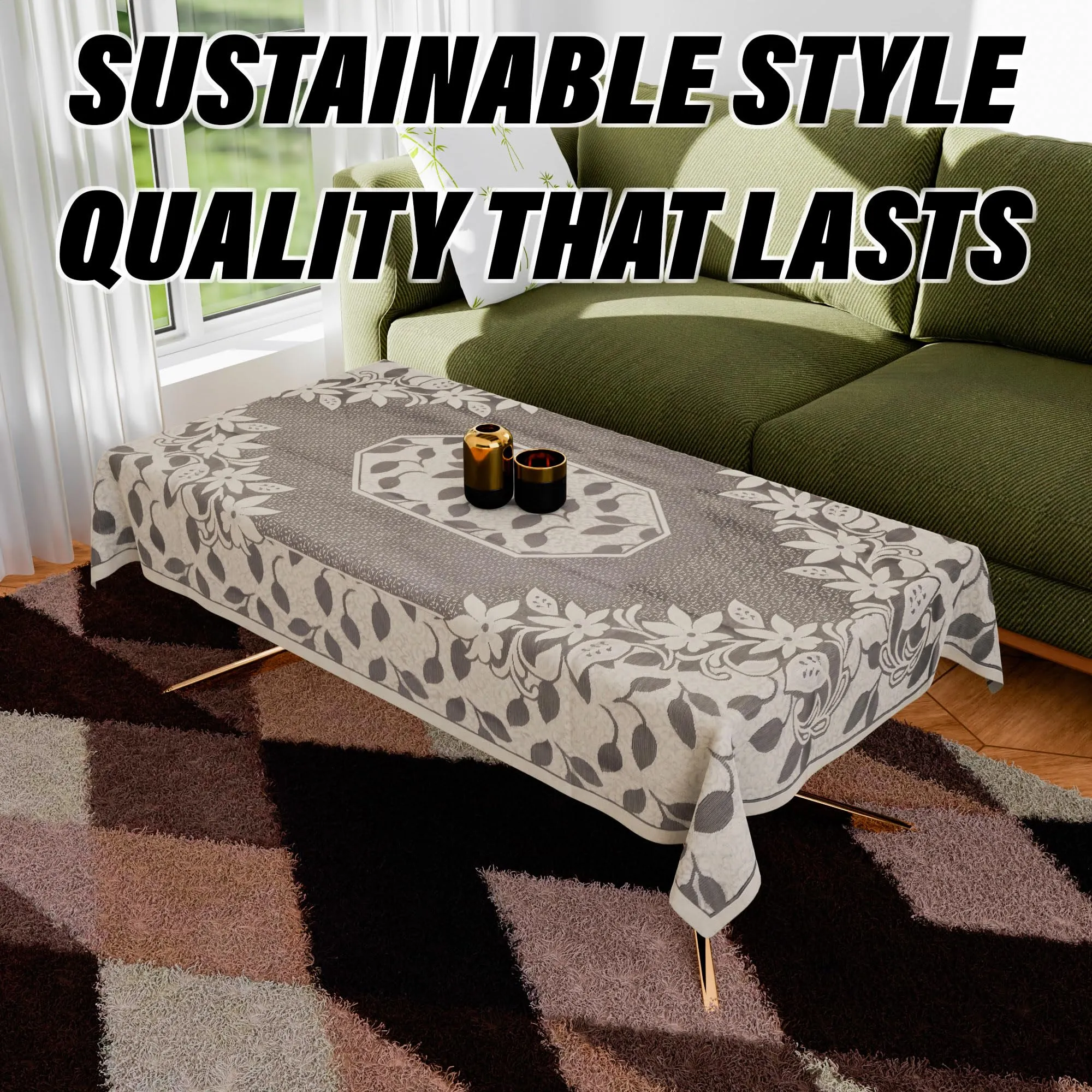 Kuber Industries Center Table Cover | Net Table Cloth Cover | 4 Seater Table Cloth | Flower Table Cover | Table Protector | Table Cover for Center Table | 40x60 Inch | S21 | Cream