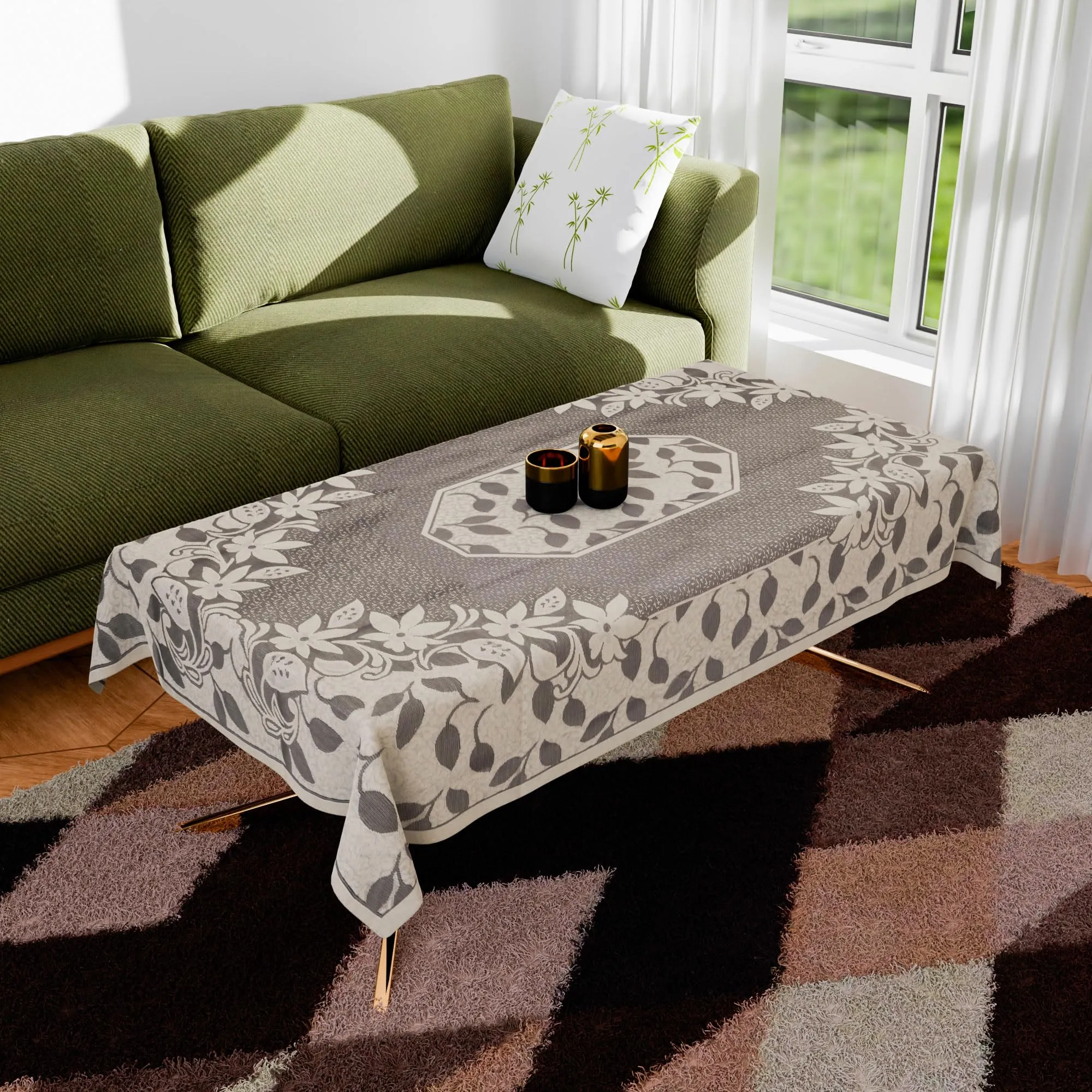 Kuber Industries Center Table Cover | Net Table Cloth Cover | 4 Seater Table Cloth | Flower Table Cover | Table Protector | Table Cover for Center Table | 40x60 Inch | S21 | Cream
