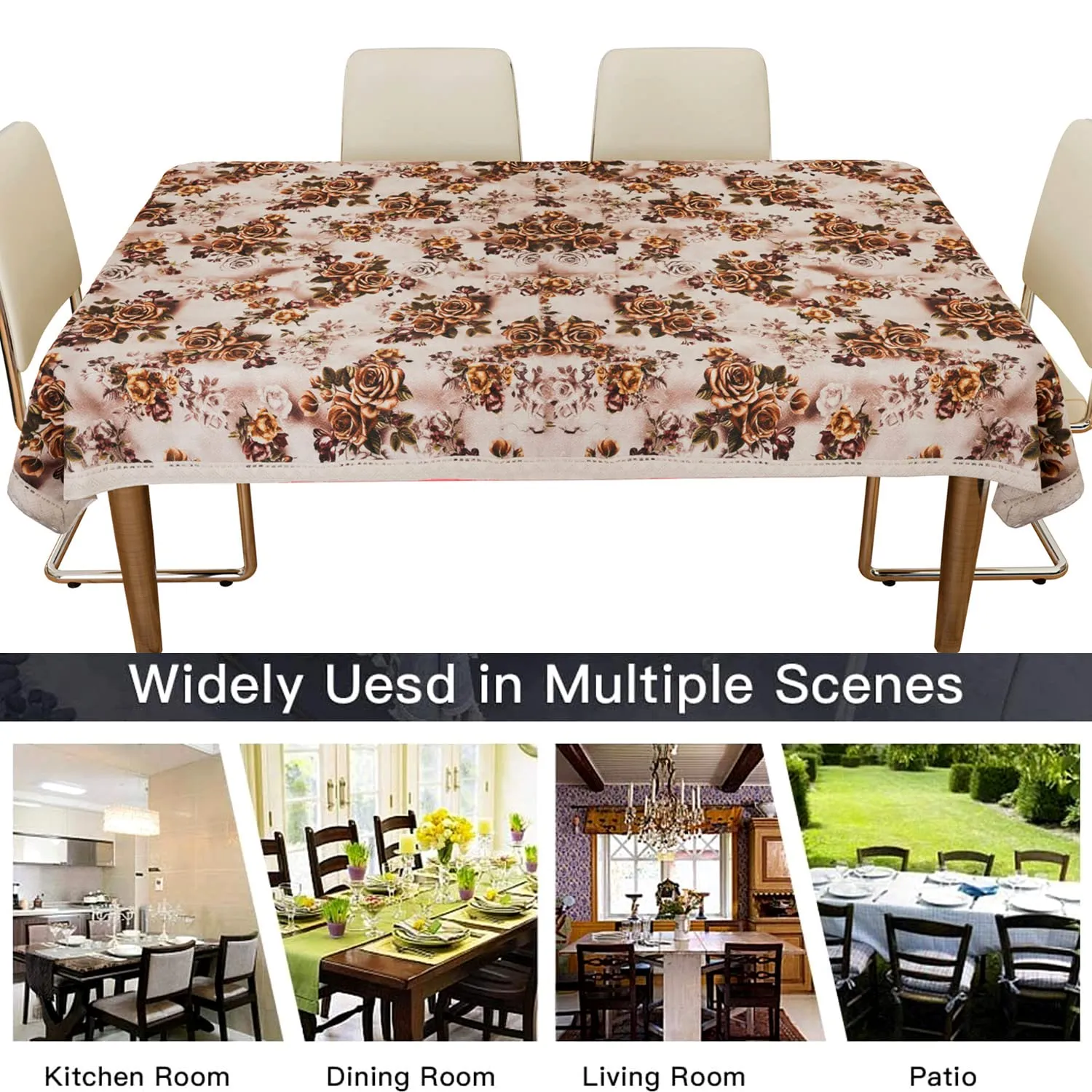 Kuber Industries Dining Table Cover | Jute Fabric Lace Table Protector Cover | Flower Print Dinning Table Cloth for Tabletop Decoration | 60x90 Inch | Brown