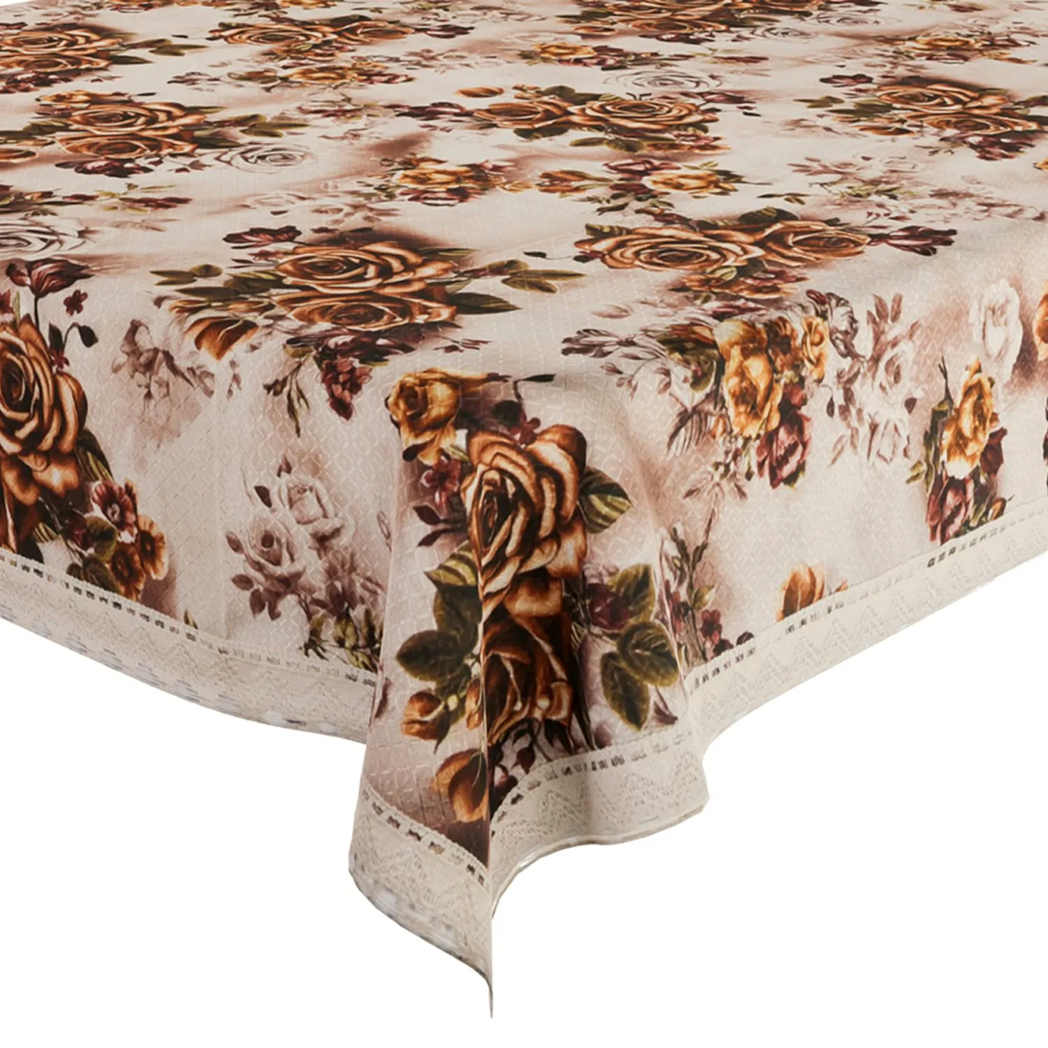Kuber Industries Dining Table Cover | Jute Fabric Lace Table Protector Cover | Flower Print Dinning Table Cloth for Tabletop Decoration | 60x90 Inch | Brown