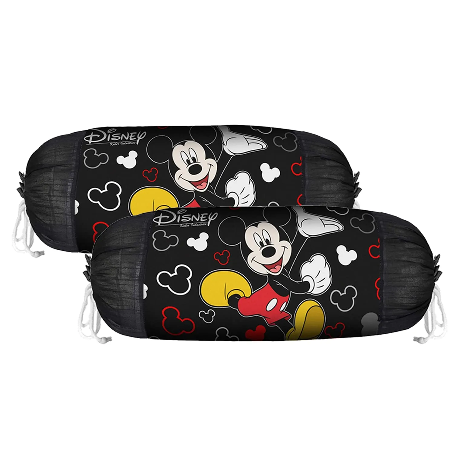 Kuber Industries Dinsey Mickey Bolster Covers | Soft Cotton Bolster Cover Set | Diwan Round Bolster Pillow Covers | Masand Cover | Pack of 2 | Black