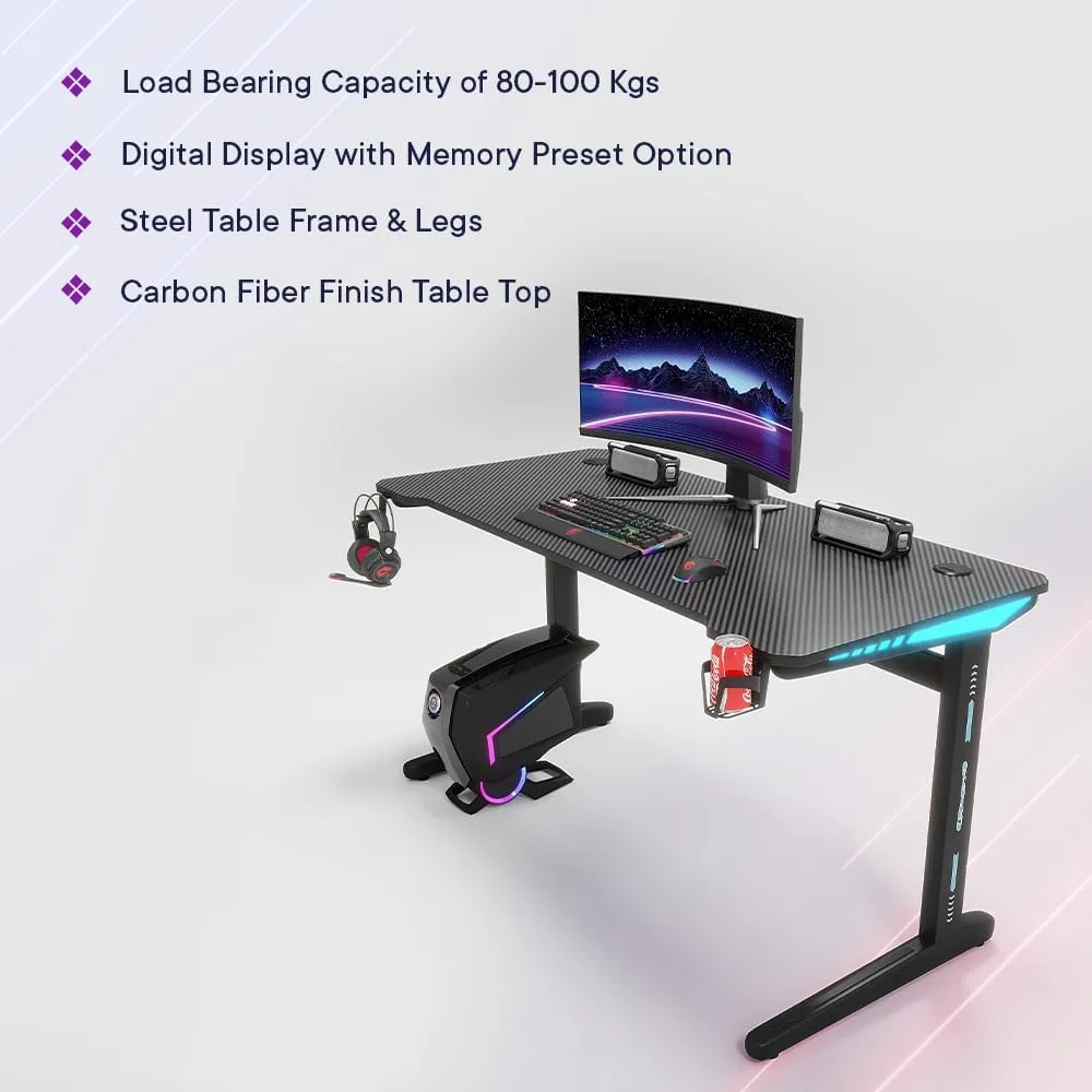Kuber Industries Ergonomic Table for Work, Study & Games with Earphone Hook & Cup Holder | Portable Standing Gaming Desk & Laptop Tables for Work from Home & Office | D21061200BLKSH-Black