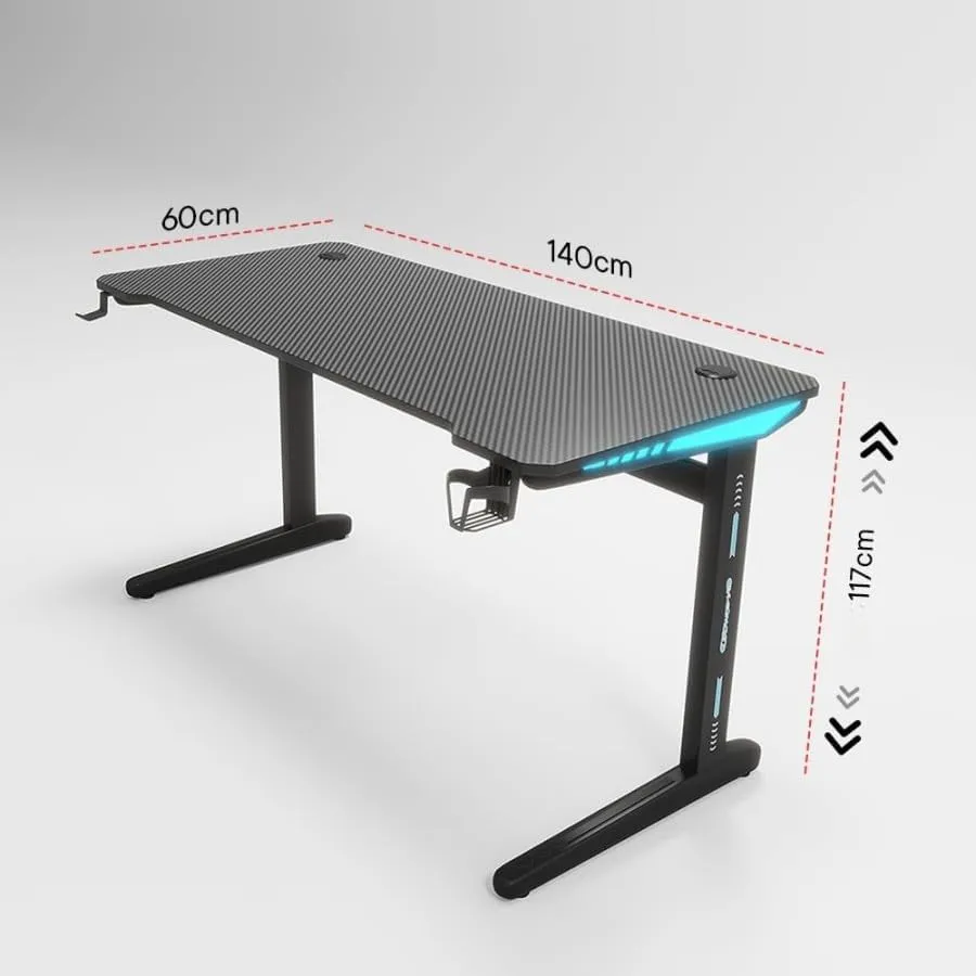 Kuber Industries Ergonomic Table for Work, Study & Games with Earphone Hook & Cup Holder | Portable Standing Gaming Desk & Laptop Tables for Work from Home & Office | D21061200BLKSH-Black