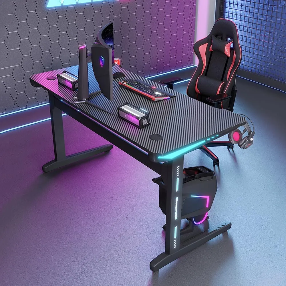 Kuber Industries Ergonomic Table for Work, Study & Games with Earphone Hook & Cup Holder | Portable Standing Gaming Desk & Laptop Tables for Work from Home & Office | D21061200BLKSH-Black