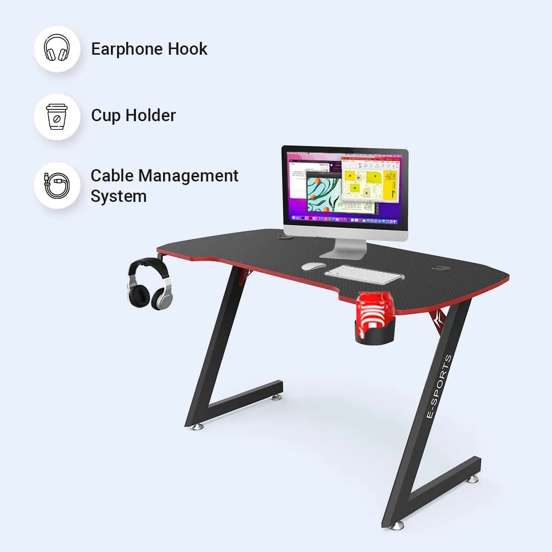 Kuber Industries Ergonomic Table for Work, Study & Games with Earphone Hook & Cup Holder | Portable Standing Gaming Desk & Laptop Tables for Work from Home & Office | KZ1400BLKSH-Black