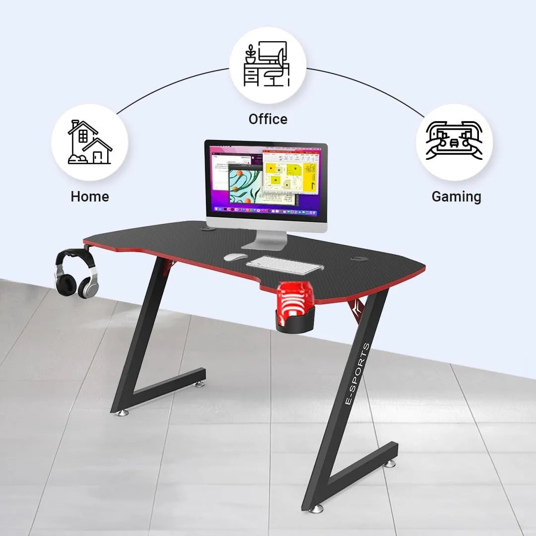 Kuber Industries Ergonomic Table for Work, Study & Games with Earphone Hook & Cup Holder | Portable Standing Gaming Desk & Laptop Tables for Work from Home & Office | KZ1400BLKSH-Black