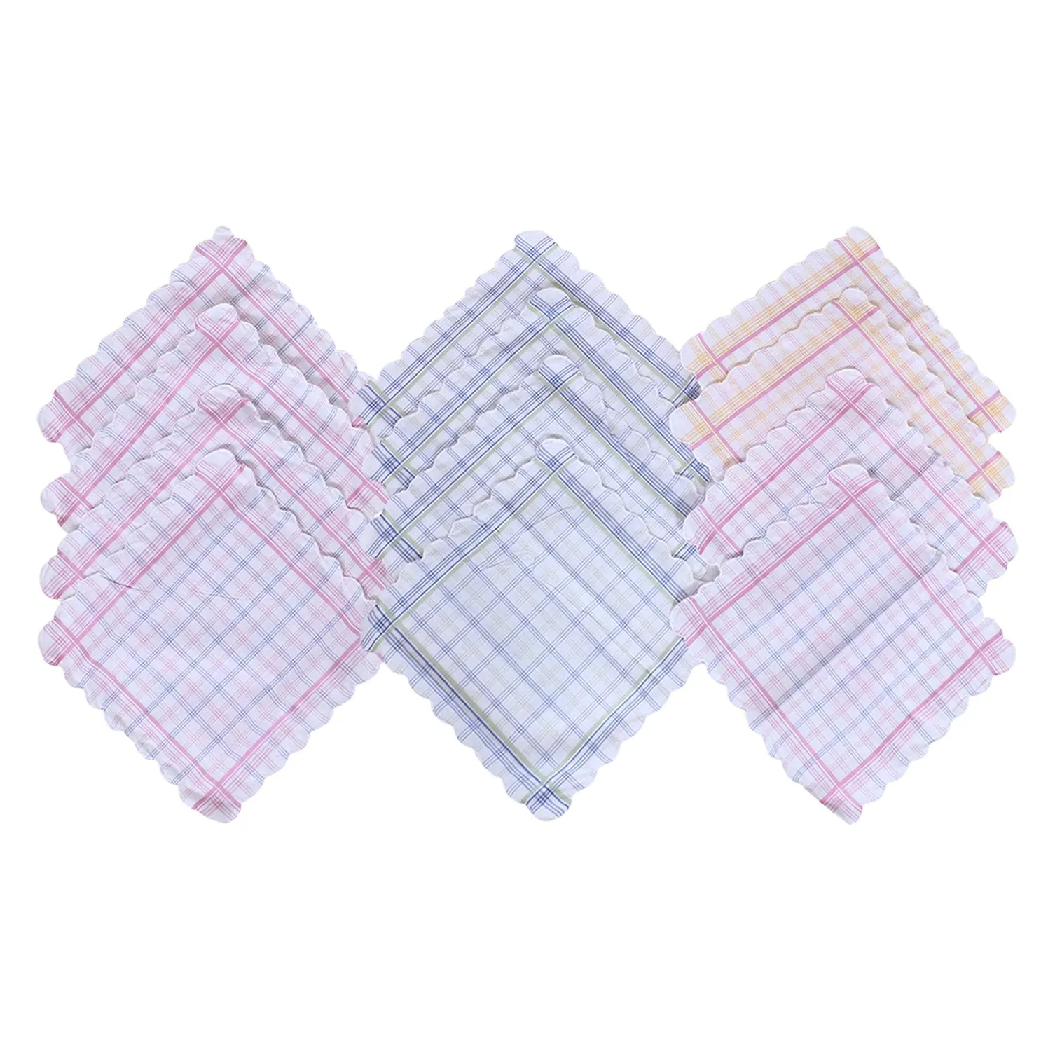 Kuber Industries Handkerchiefs | Soft Cotton | Hankies for Woman | Hankies for Girls | Check Cutwork | Rumal for Woman | Girls | Wicking Sweat | Set of 24 | White