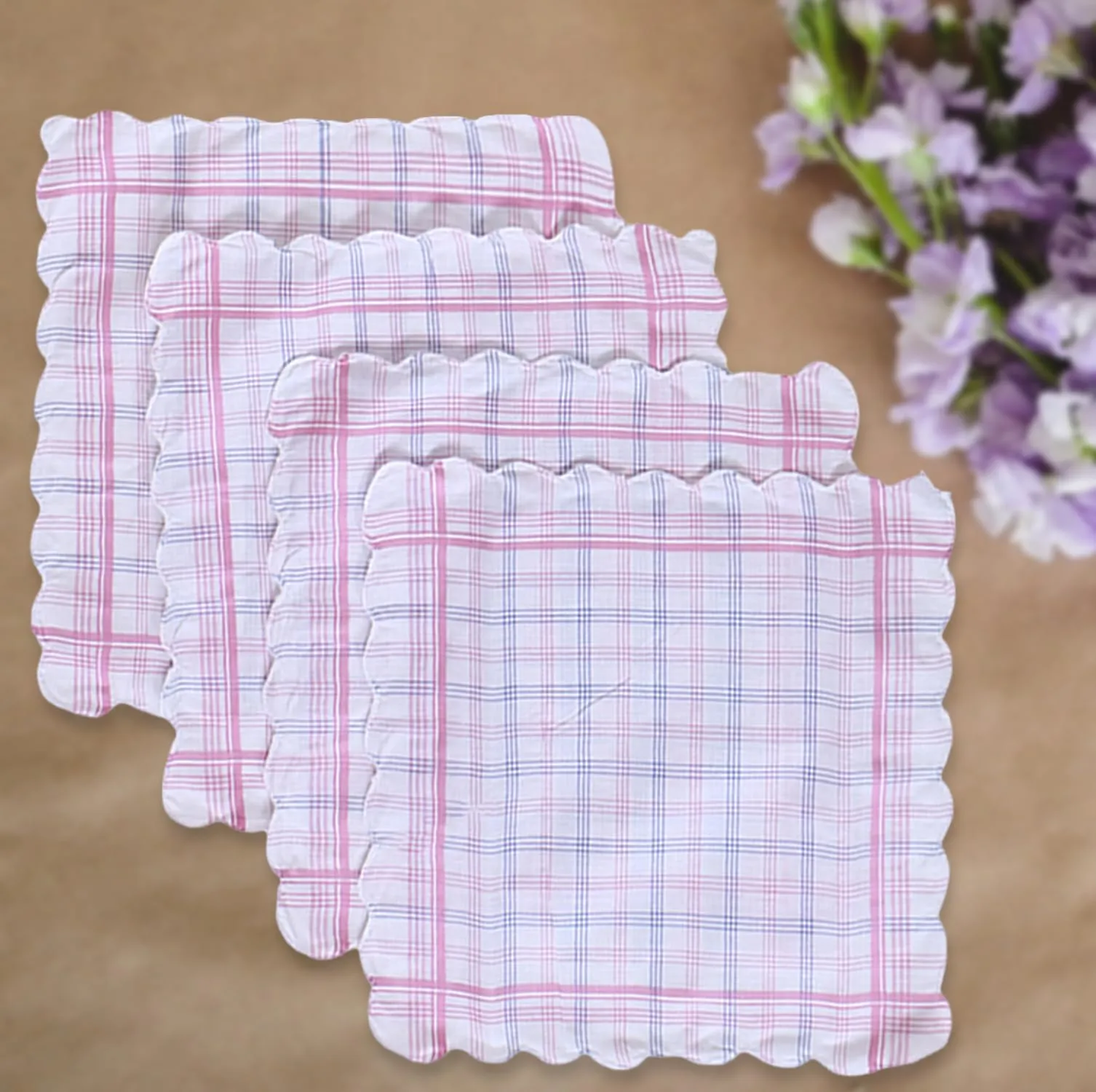 Kuber Industries Handkerchiefs | Soft Cotton | Hankies for Woman | Hankies for Girls | Check Cutwork | Rumal for Woman | Girls | Wicking Sweat | Set of 24 | White