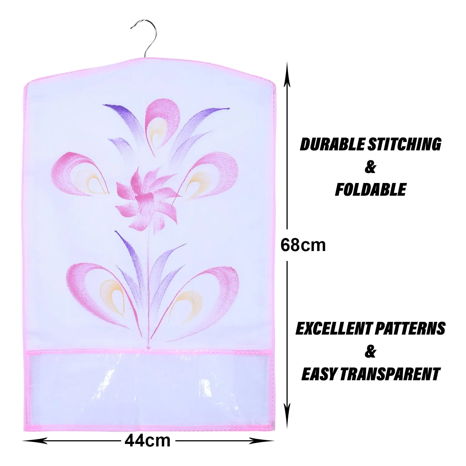 Kuber Industries Hanging Saree Cover | Brush Painting Pattern Saree Cover | Non-Woven Saree Covers for Home | Saree Cover with Small Transparent view | Pack of 3 | Pink