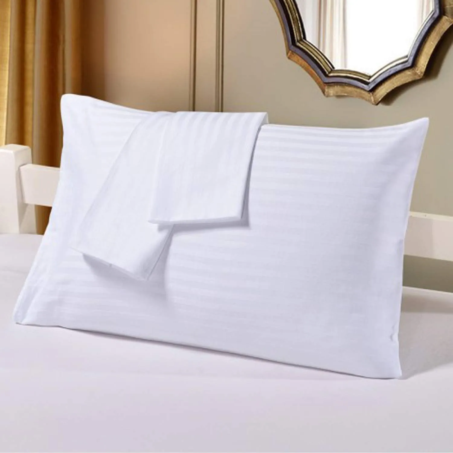 Kuber Industries Luxurious Satin Striped Pillow Cover|Premium Cotton Fabric|Size 67 x 42.5 CM, Pack of 6 (White), 200 TC