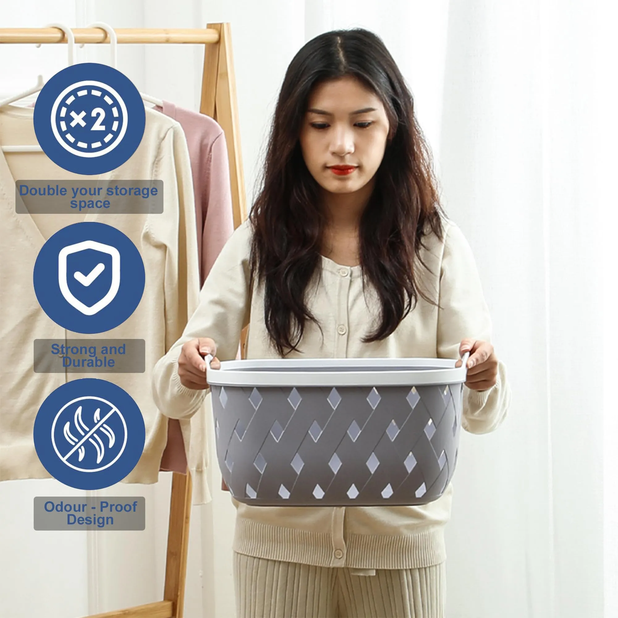Kuber Industries Pack of 2 Multipurpose Storage Basket | Rhombic | Bathroom Kitchen Dressing table |Toiletry Organizer Bin for Holding Soap, Shampoo,Cosmetics | MC2436 | Light Grey, Orange |
