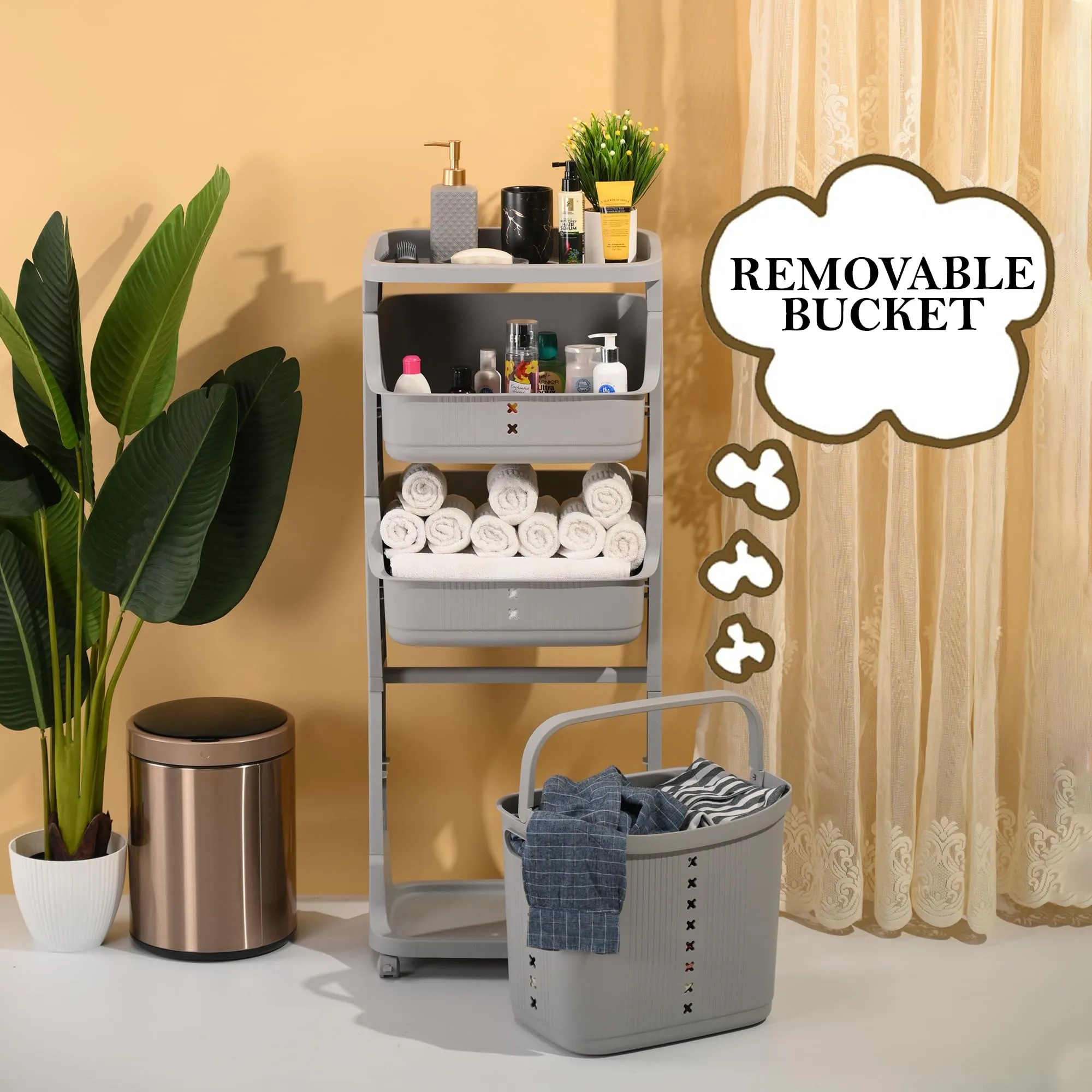 Kuber Industries Pack of 3 Multipurpose 3 Tier Laundry Basket | With Top handles | Toy Bucket | Easy to Use |MC2018-33 | Grey