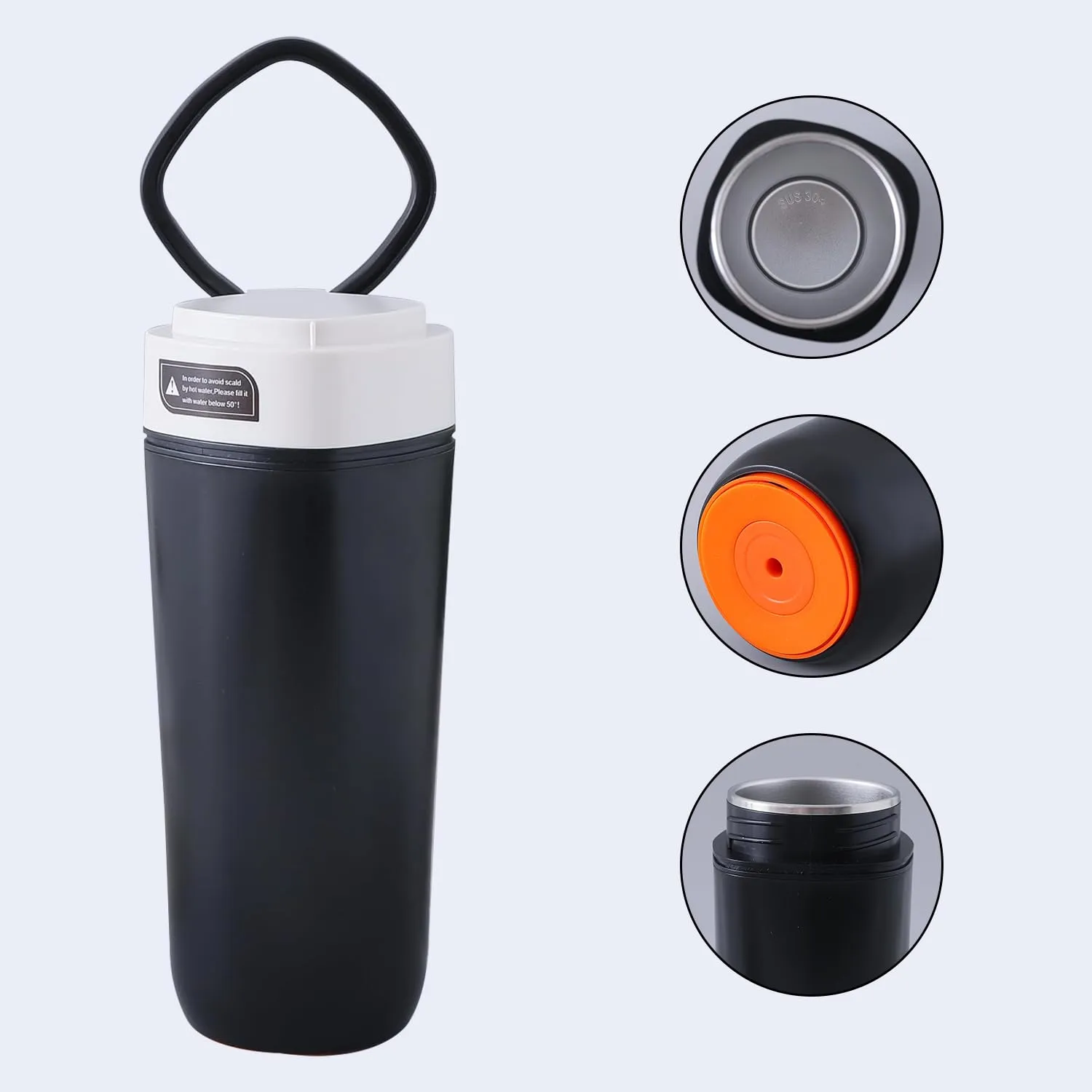 Kuber Industries Pack of 4 Anti-Fall Insulated Coffee Tumbler with Suction Bottom | Leak-Proof Stainless Steel Tumbler | Coffee Tumbler with Lid and Handle | 480 ML | Black