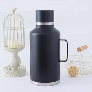 Kuber Industries Pack of 4 Vacuum Insulated Water Bottle | Stainless Steel Water Bottle with Handle | Hot & Cold Water Bottle | Leakproof, BPA Free, Rustproof | 2000 ML | Black