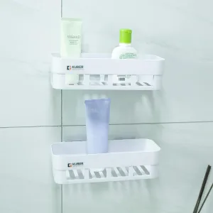 Kuber Industries Pack of 5 Bathroom & Kitchen Organizer PP|Durable & Non-Toxic|Self-Adhesive|Drainage Holes|Multipurpose Set of Storage Racks & Shelves|Set of 2|A50532|White