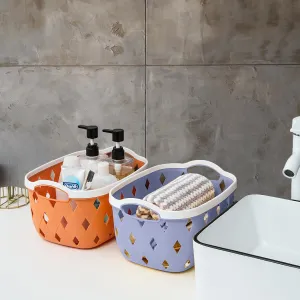 Kuber Industries Pack of 5 Multipurpose Storage Basket | Rhombic | Bathroom Kitchen Dressing table |Toiletry Organizer Bin for Holding Soap, Shampoo,Cosmetics | MC2437 | Light Grey, Orange|