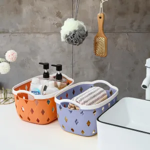 Kuber Industries Pack of 6 Multipurpose Storage Basket | Rhombic | Bathroom Kitchen Dressing table |Toiletry Organizer Bin for Holding Soap, Shampoo,Cosmetics | MC2436 | Light Grey, Orange |