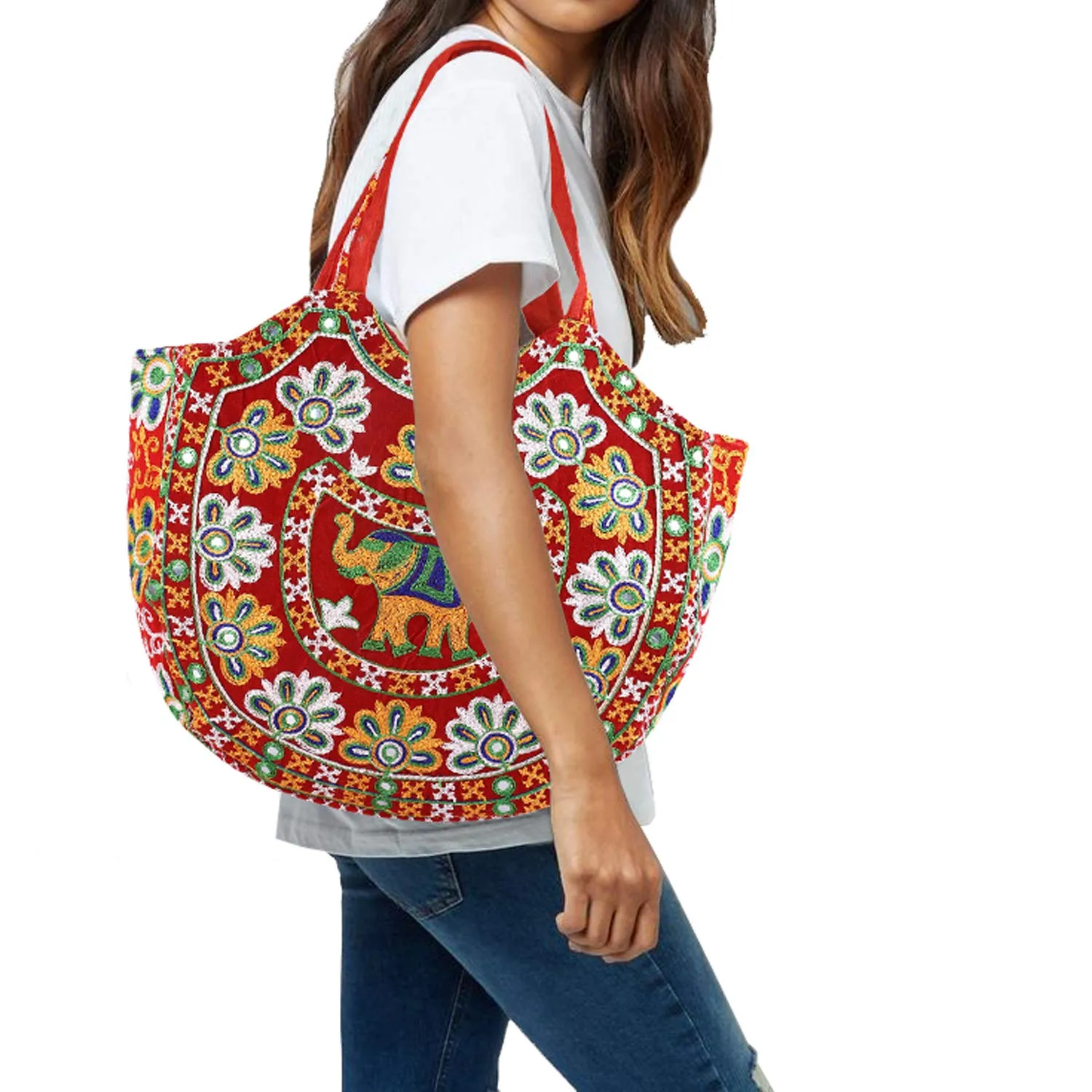 Kuber Industries Peacock Design Polyester Handcrafted Embroidery Women s Shoulder Bag, Maroon (CTKTC4360)