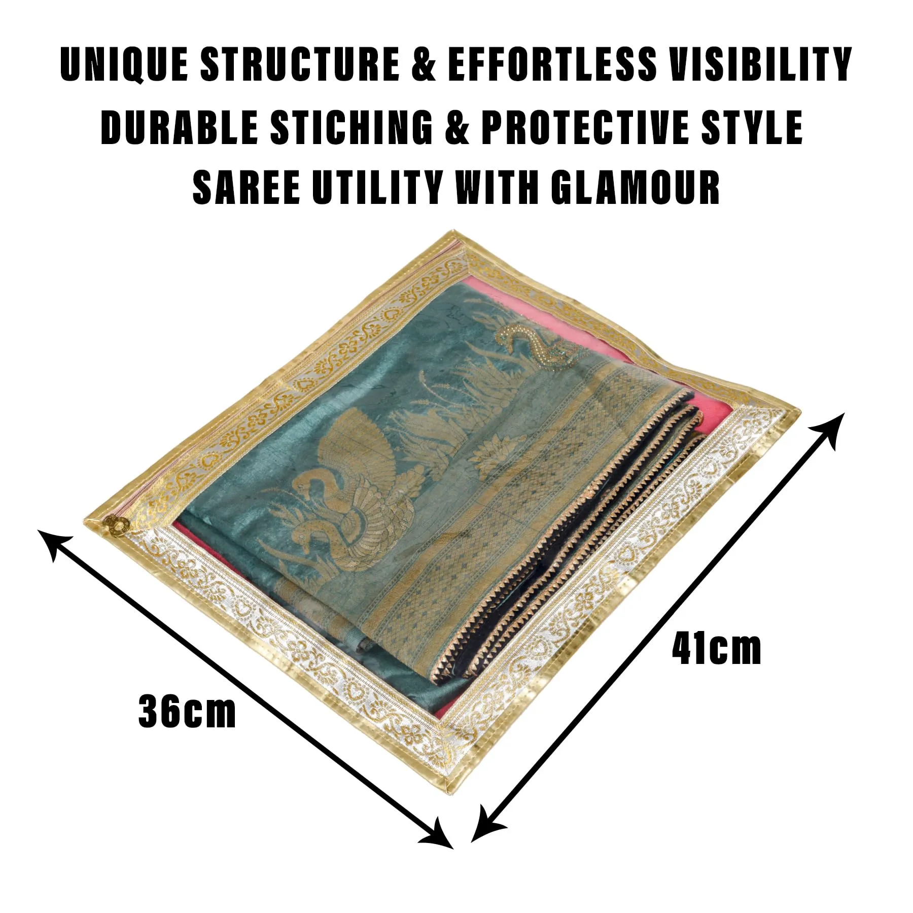 Kuber Industries Saree Cover | Clothes Storage Bag | Single Packing Saree with Zip Closure | Wardrobe Organizer | Cloth Stoarge Organizer | 4 Side Lace Saree Cover | Pack of 3 | Light Pink
